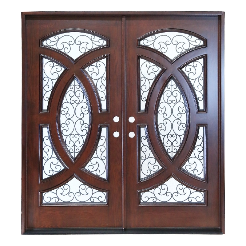 KaMic Polyurethane Swing Door with Left-Hand Double Inward in Dark Walnut