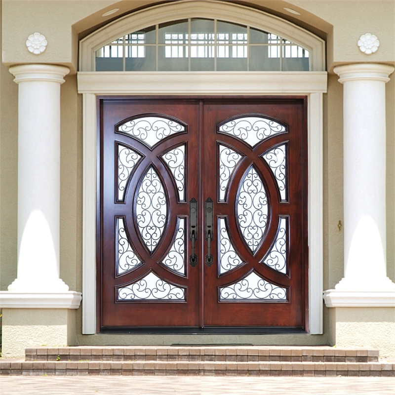 KaMic Polyurethane Swing Door with Right-Hand Double Inward in Dark Walnut
