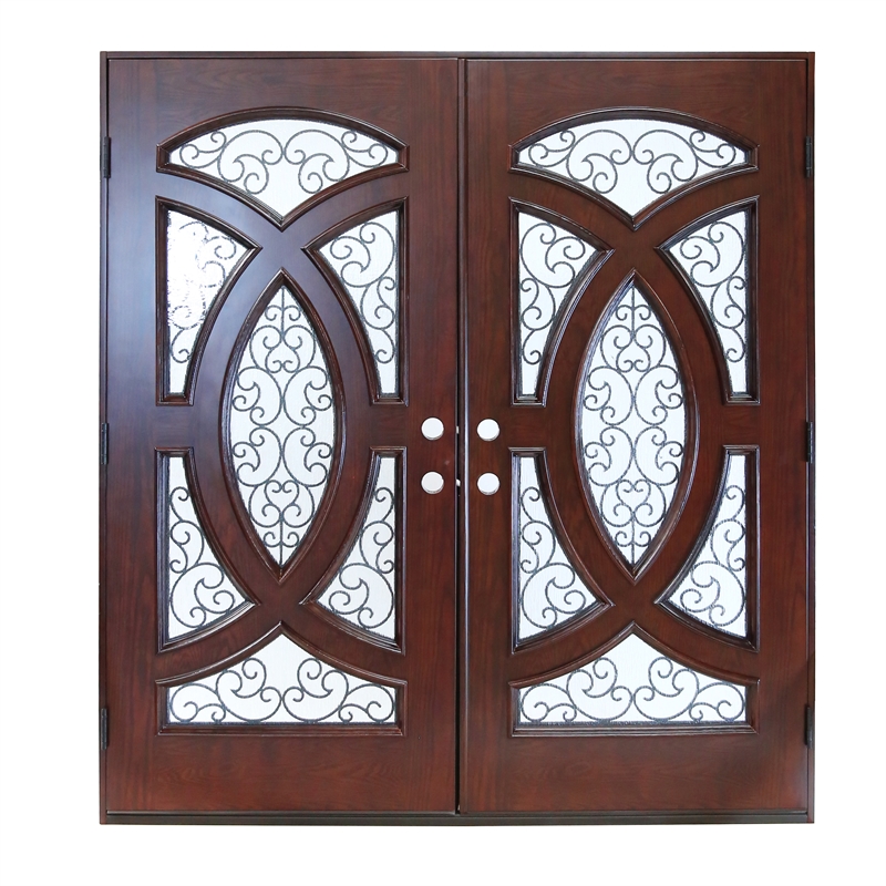 KaMic Polyurethane Swing Door with Right-Hand Double Inward in Dark Walnut