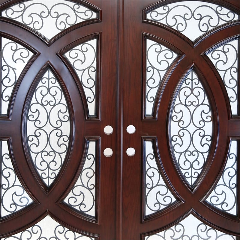 KaMic Polyurethane Swing Door with Right-Hand Double Inward in Dark Walnut