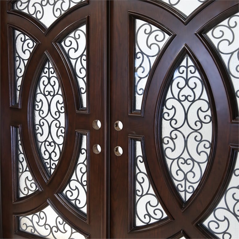 KaMic Polyurethane Swing Door with Right-Hand Double Inward in Dark Walnut