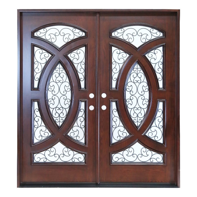 KaMic Polyurethane Swing Door with Right-Hand Double Inward in Dark Walnut