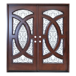 KaMic Polyurethane Swing Door with Right-Hand Double Inward in Dark Walnut