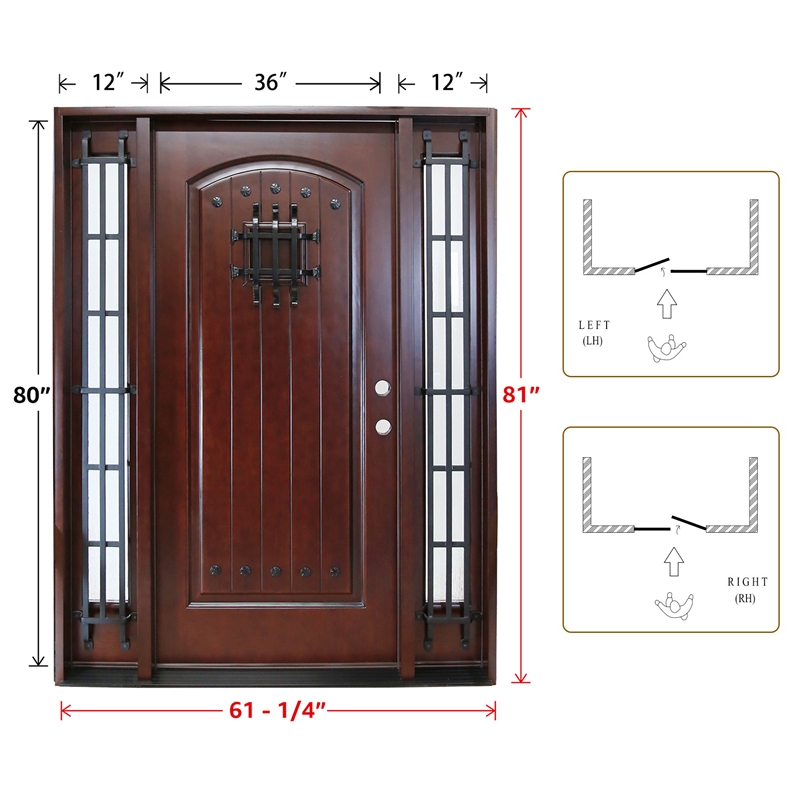KaMic Polyurethane Swing Exterior Single Door with Left-Hand in Dark Walnut