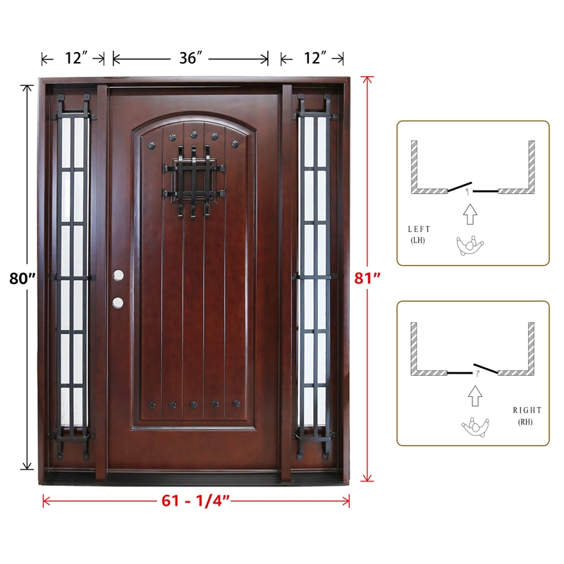 KaMic Polyurethane Swing Exterior Single Door with Right-Hand in Dark Walnut