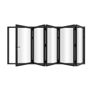 168&quotx 96&quot 5 Panels Aluminum Folding Doors in Black Folded Out from Left to Right