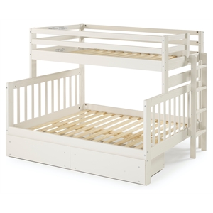 my bed now acadia twin-over-full 2-drawer wood bunk bed w/ ladder in mist cream
