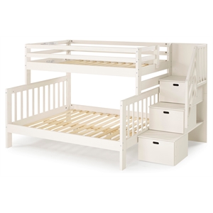 my bed now acadia twin-over-full wood bunk bed with staircase in mist cream