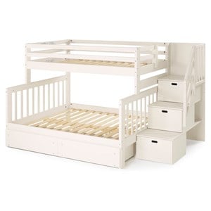 my bed now acadia twin-over-full 2-drawer wood bunk bed w/ staircase in cream