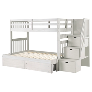 my bed now olympus twin-over-full 2-drawer wood bunk bed w/ staircase in white