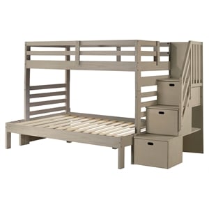 my bed now everest twin-over-full wood bunk bed with staircase in slate brown