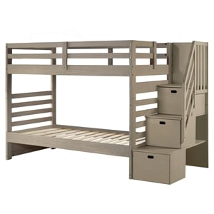 my bed now everest twin-over-twin solid wood bunk bed with staircase in brown