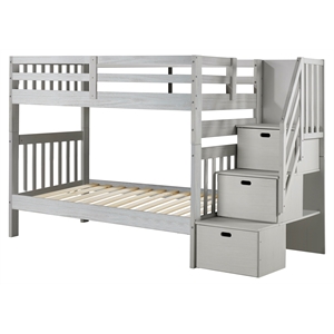 my bed now olympus twin-over-twin wood bunk bed w/ staircase drawers in white