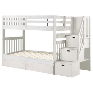 my bed now olympus twin-over-twin 2-drawer wood bunk bed w/ staircase in white