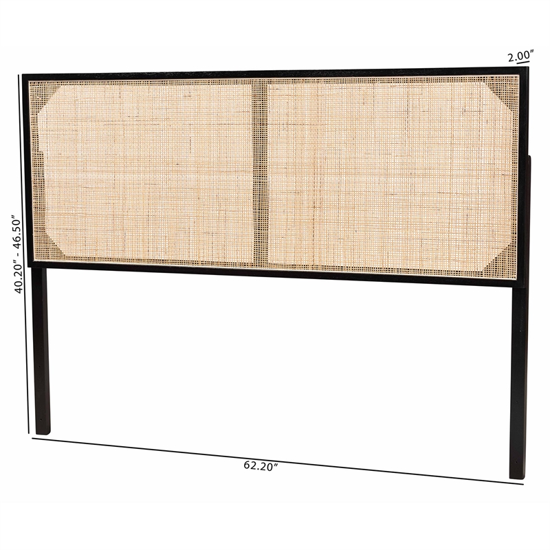bali & pari Aurelia Black Bayur Wood and Natural Rattan Queen Size Headboard