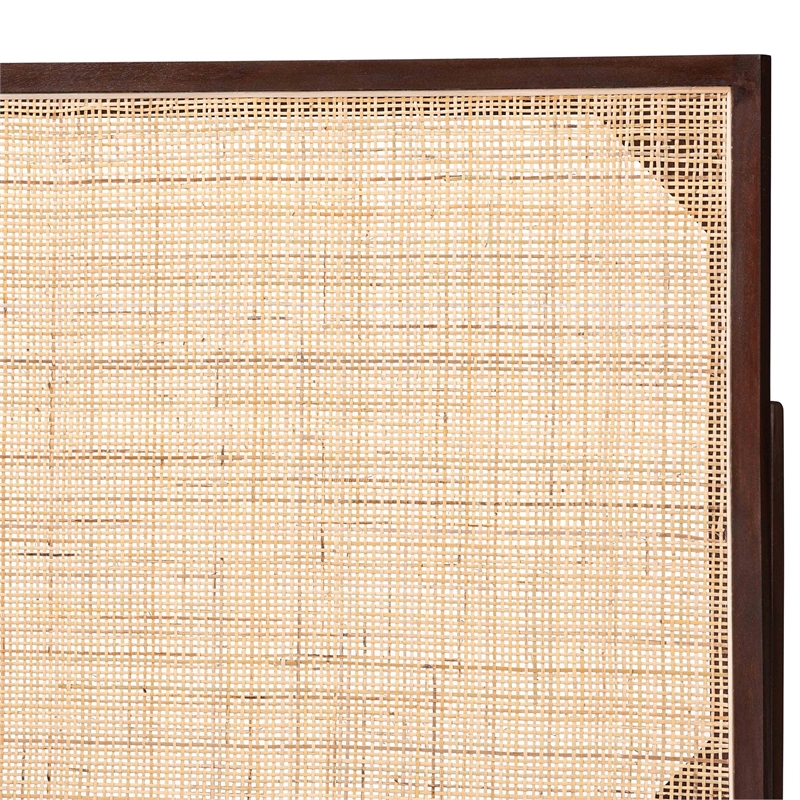bali & pari Aurelia Dark Brown Bayur Wood and Rattan Queen Size Headboard