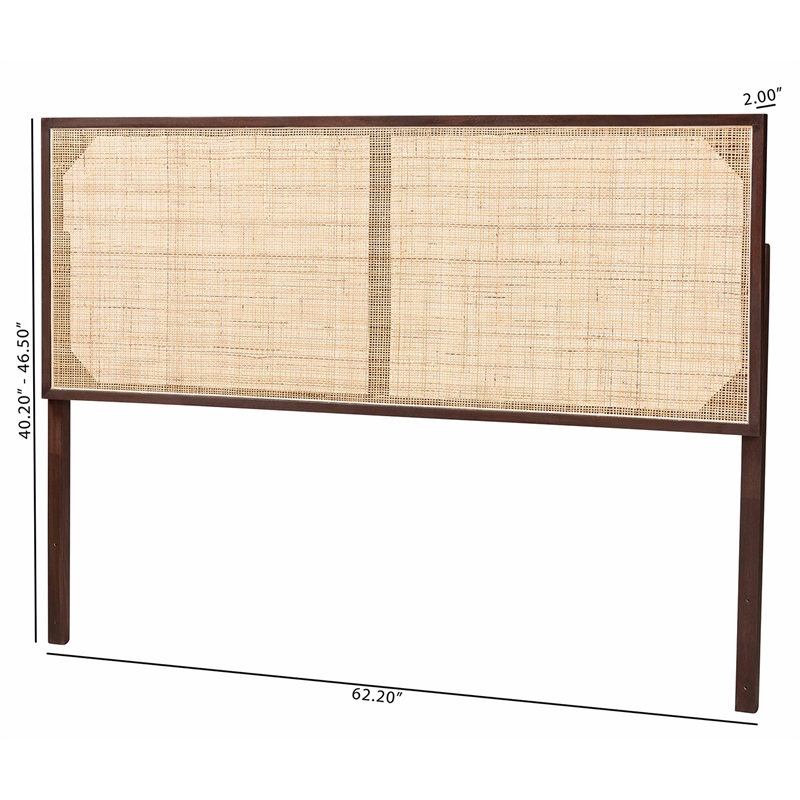 bali & pari Aurelia Dark Brown Bayur Wood and Rattan Queen Size Headboard