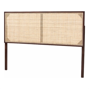 bali & pari aurelia dark brown bayur wood and rattan queen size headboard
