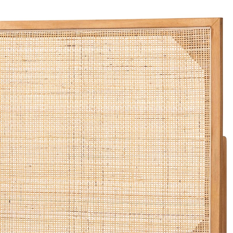 bali & pari Aurelia Brown Finished Bayur Wood and Rattan Queen Size Headboard