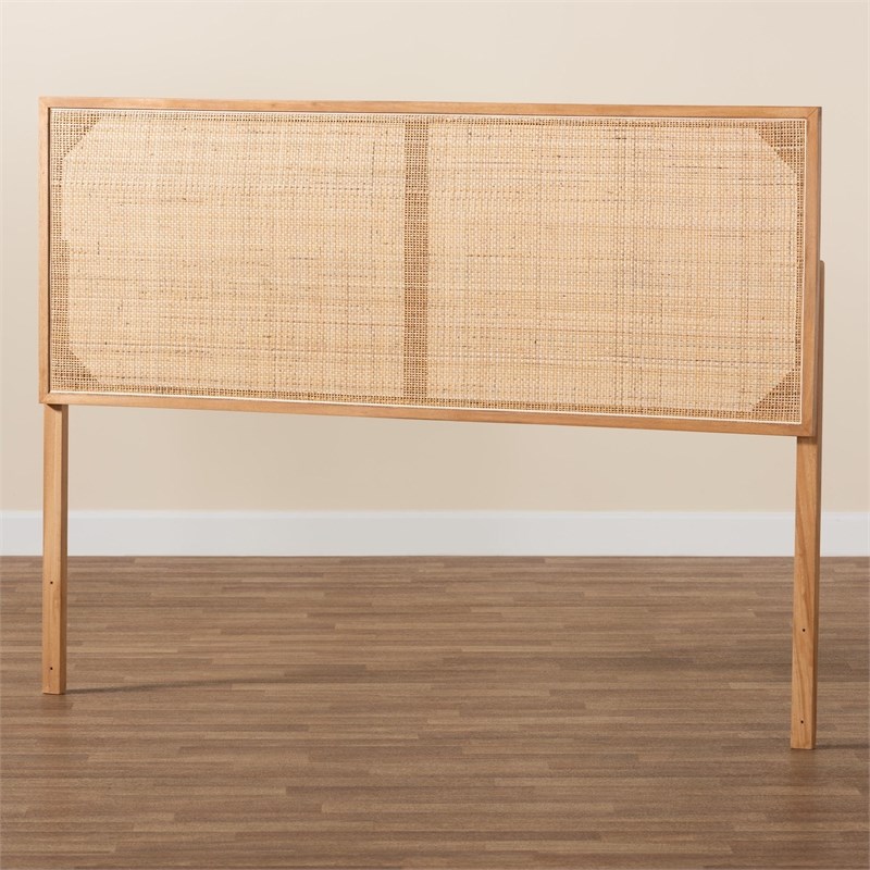 bali & pari Aurelia Brown Finished Bayur Wood and Rattan Queen Size Headboard
