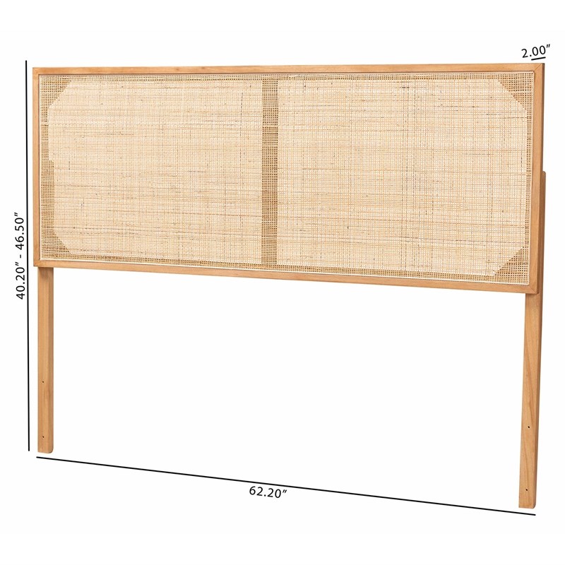 bali & pari Aurelia Brown Finished Bayur Wood and Rattan Queen Size Headboard