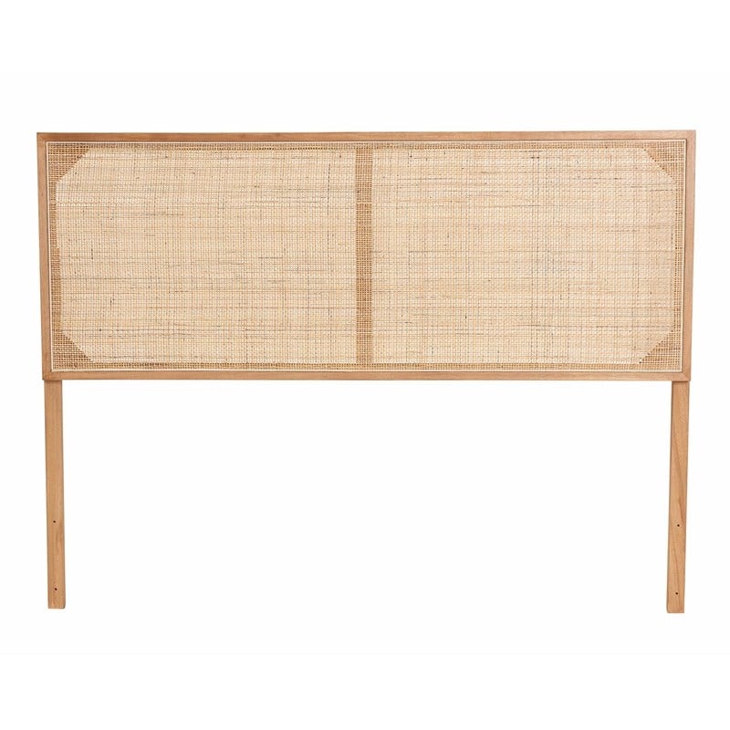 bali & pari Aurelia Brown Finished Bayur Wood and Rattan Queen Size Headboard