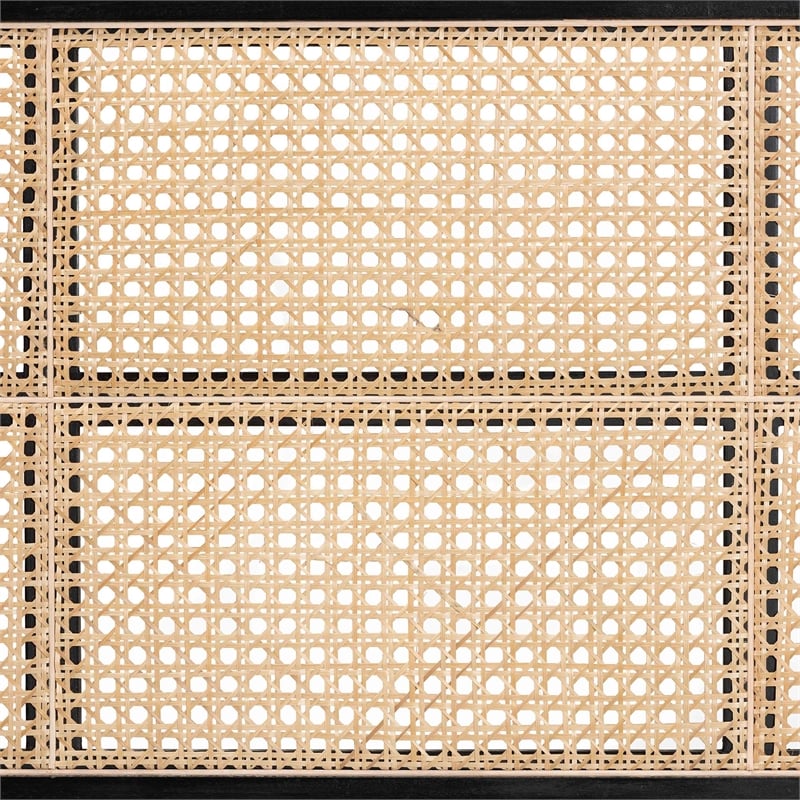 bali & pari Lainer Black Bayur Wood and Natural Rattan Queen Size Headboard
