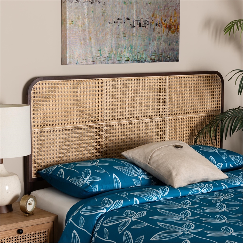 bali & pari Lainer Dark Brown Bayur Wood and Rattan Queen Size Headboard