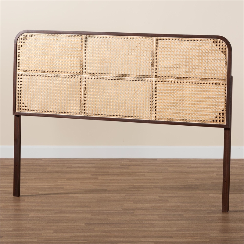 bali & pari Lainer Dark Brown Bayur Wood and Rattan Queen Size Headboard