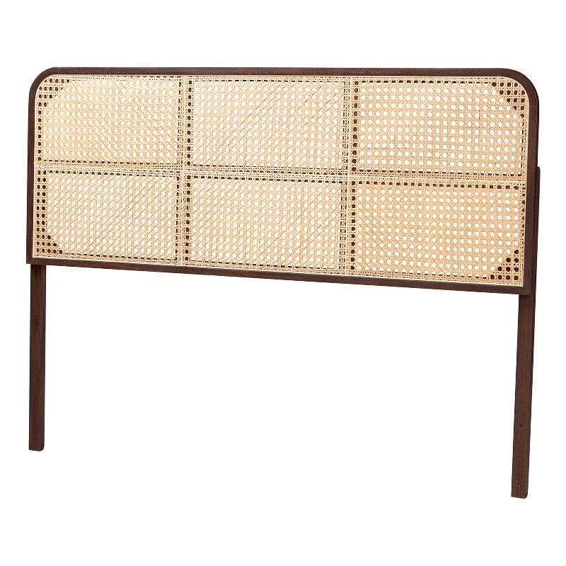 bali & pari Lainer Dark Brown Bayur Wood and Rattan Queen Size Headboard