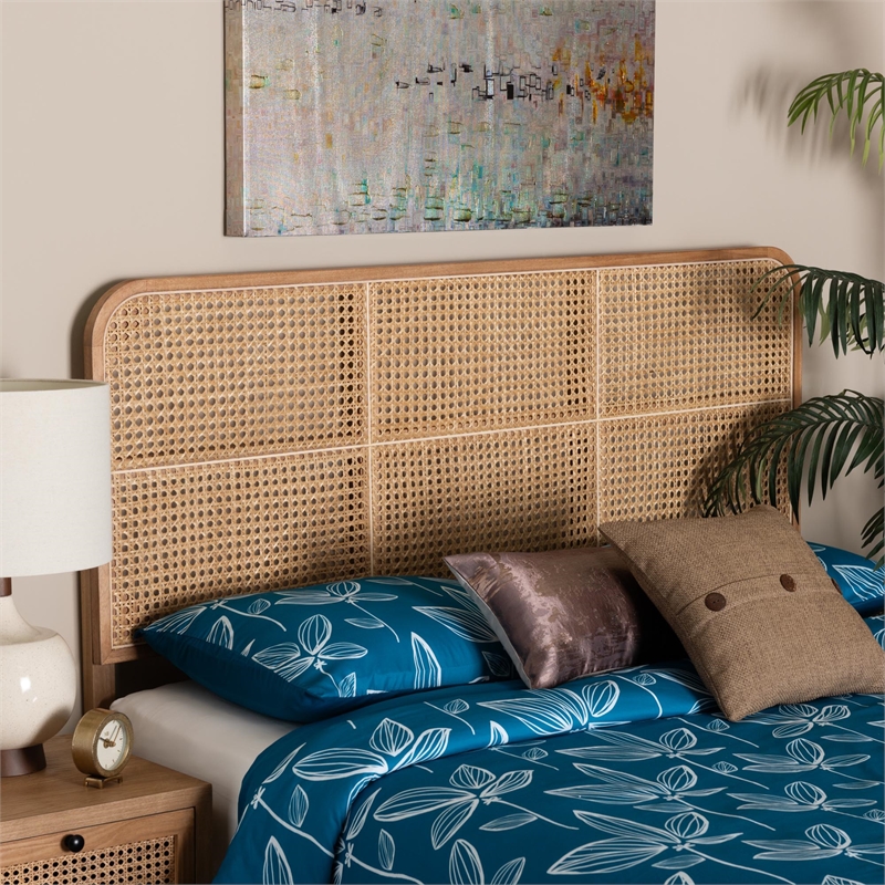 bali & pari Lainer Brown Finished Bayur Wood and Rattan Queen Size Headboard
