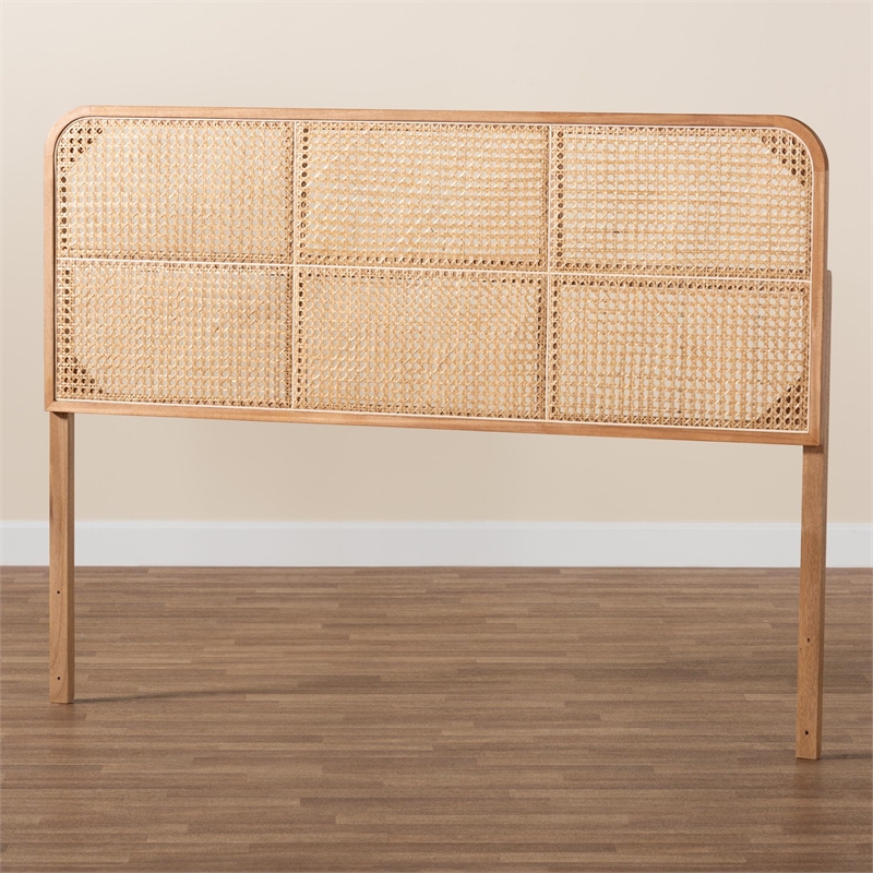 bali & pari Lainer Brown Finished Bayur Wood and Rattan Queen Size Headboard