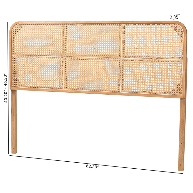 bali & pari Lainer Brown Finished Bayur Wood and Rattan Queen Size Headboard