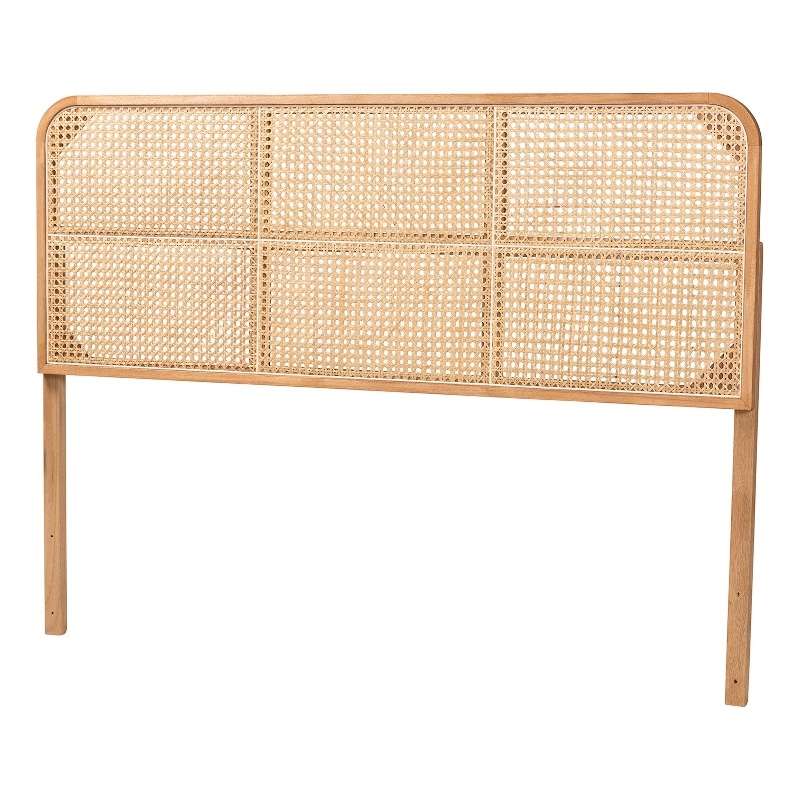 bali & pari Lainer Brown Finished Bayur Wood and Rattan Queen Size Headboard