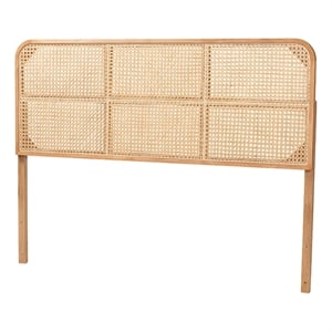 bali & pari lainer brown finished bayur wood and rattan queen size headboard