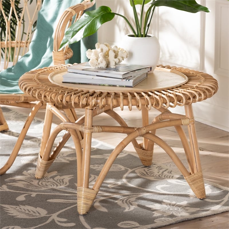 bali & pari Elani Modern Bohemian Natural Rattan Coffee Table