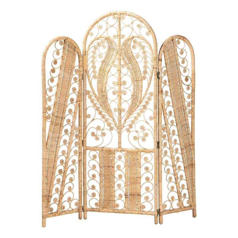 bali & pari Nadra Modern Bohemian Natural Brown Rattan Room Divider