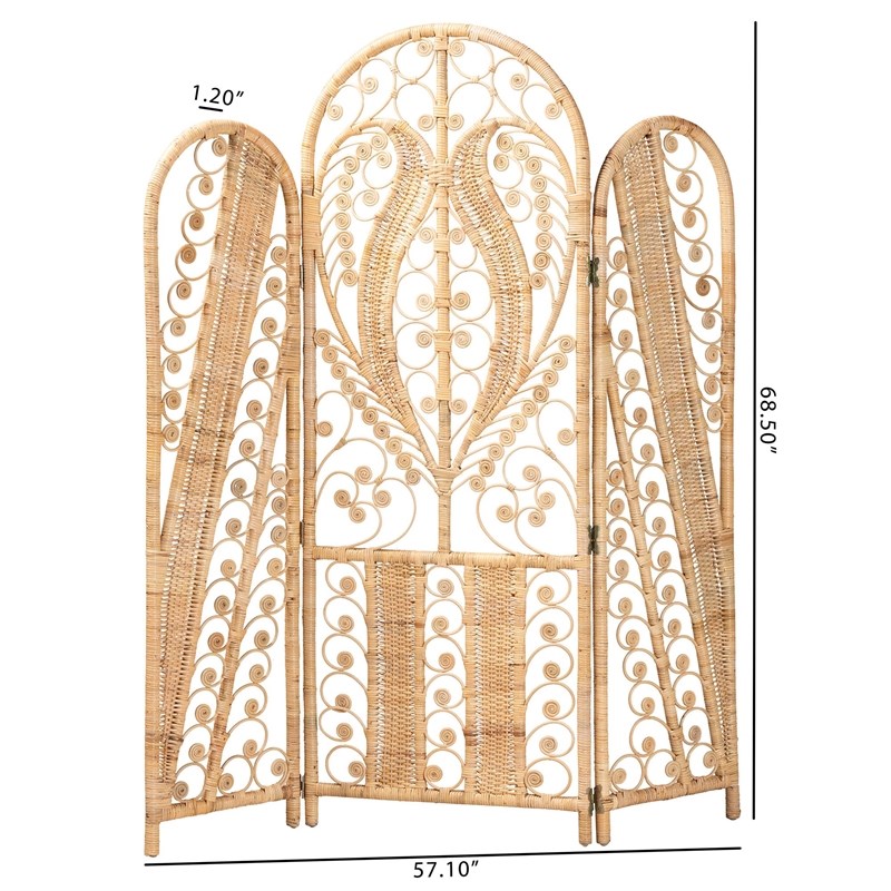 bali & pari Nadra Modern Bohemian Natural Brown Rattan Room Divider