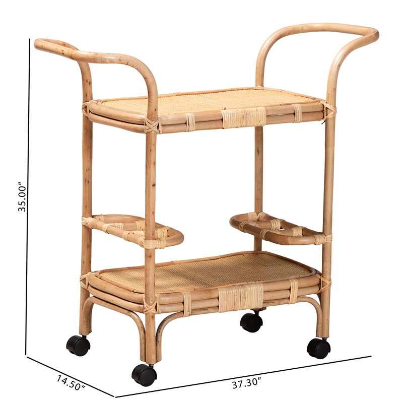 bali & pari Hadia Modern Bohemian Natural Brown Rattan Wine Cart