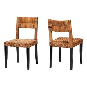 bali & pari Manrico 18.1&quot Wood & Rattan Dining Chair in Dark Brown (Set of 2)