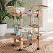 bali & pari Chasca Wood & Natural Rattan Wine Cart in Blue and White