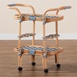 bali & pari Chasca Wood & Natural Rattan Wine Cart in Blue and White