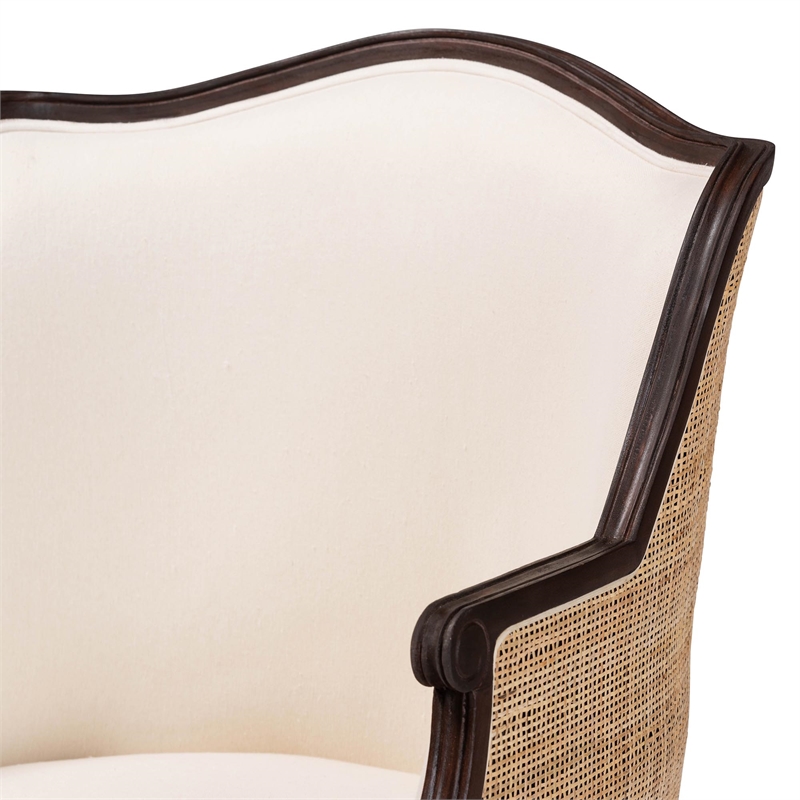 bali & pari Ornella Beige Fabric and Dark Brown Finished Wood Accent Chair