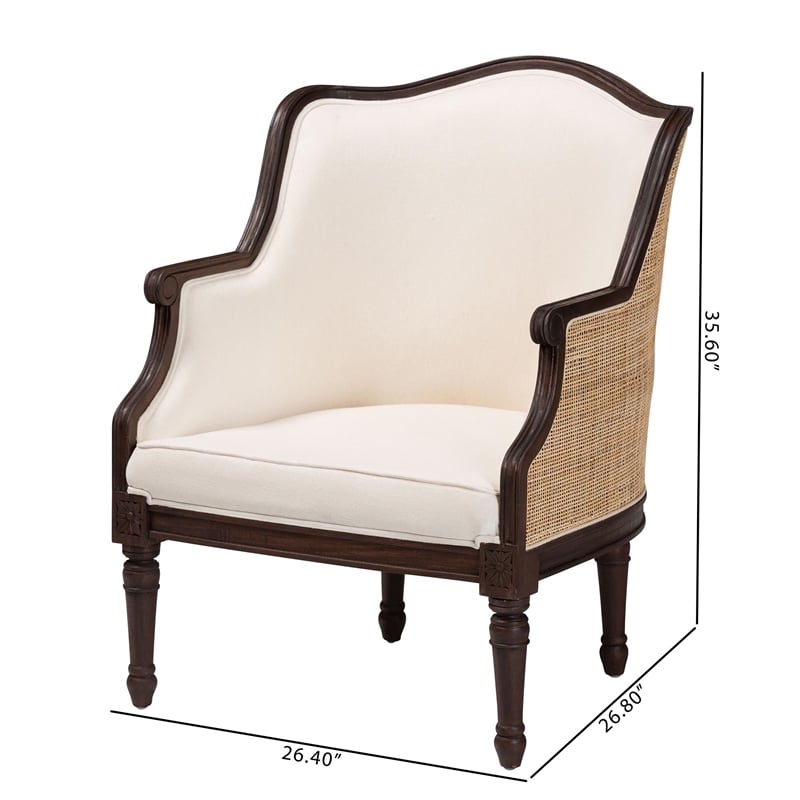 bali & pari Ornella Beige Fabric and Dark Brown Finished Wood Accent Chair