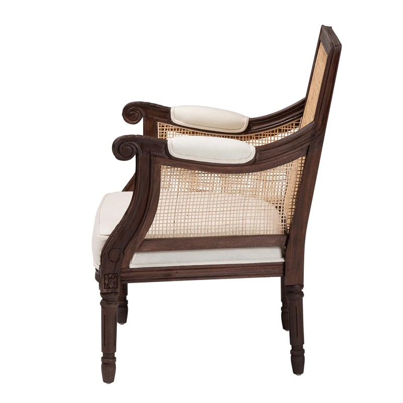 bali & pari Desmond Beige Fabric and Dark Brown Finished Wood Accent Chair