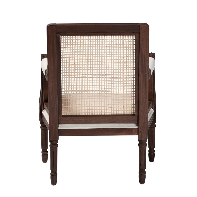 bali & pari Desmond Beige Fabric and Dark Brown Finished Wood Accent Chair