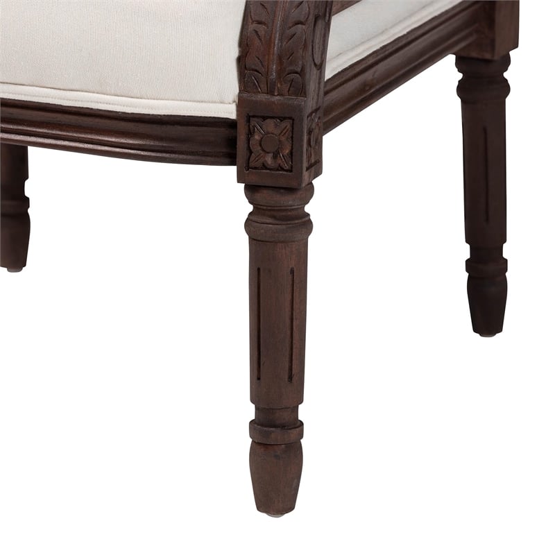 bali & pari Desmond Beige Fabric and Dark Brown Finished Wood Accent Chair