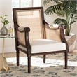bali & pari Desmond Beige Fabric and Dark Brown Finished Wood Accent Chair