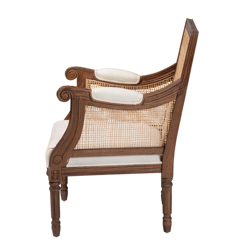 bali & pari Desmond Beige Fabric and Walnut Brown Finished Wood Accent Chair