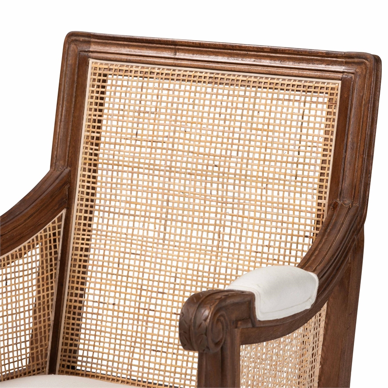 bali & pari Desmond Beige Fabric and Walnut Brown Finished Wood Accent Chair